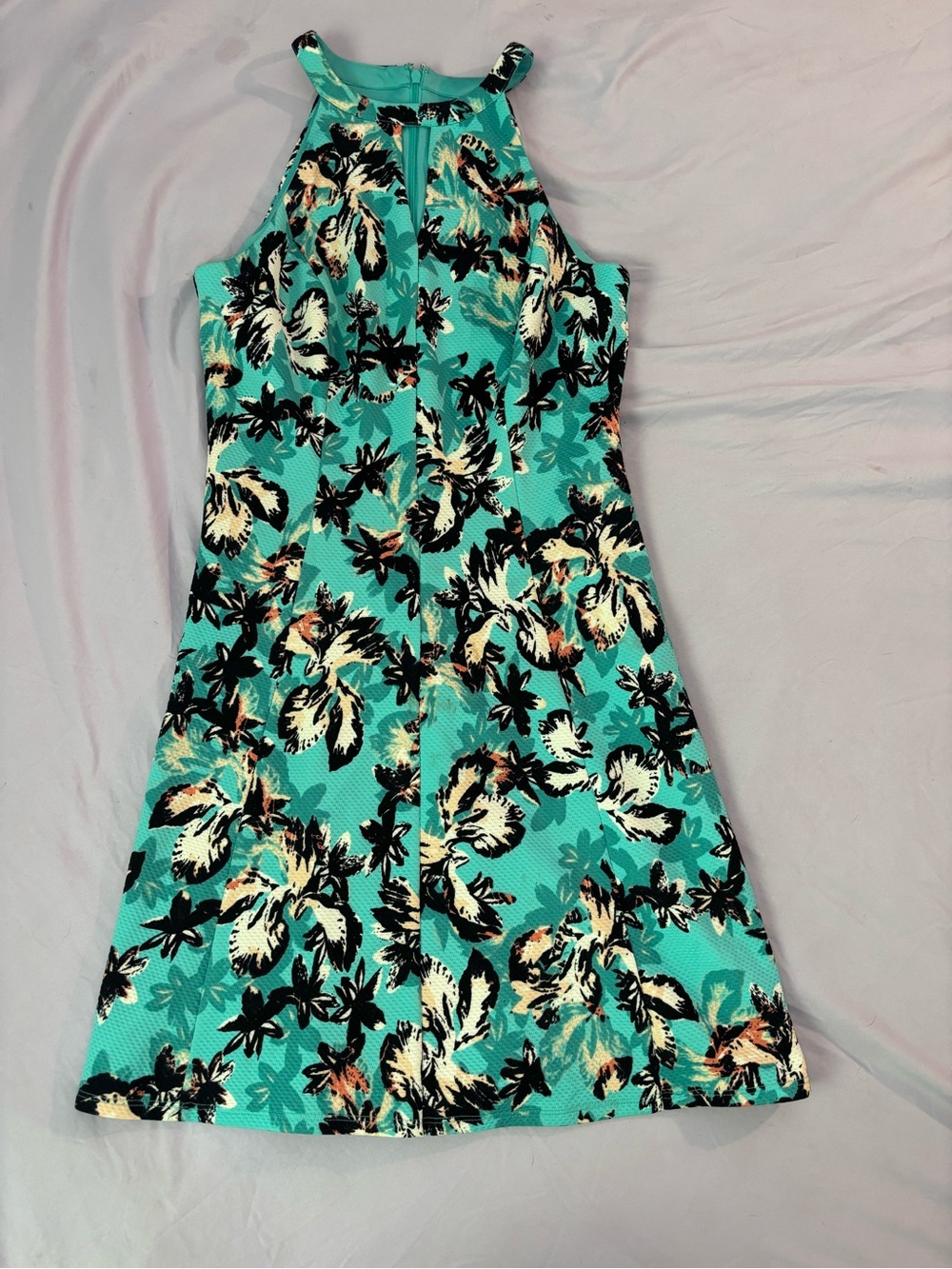 Aqua Floral Halter Mini Dress